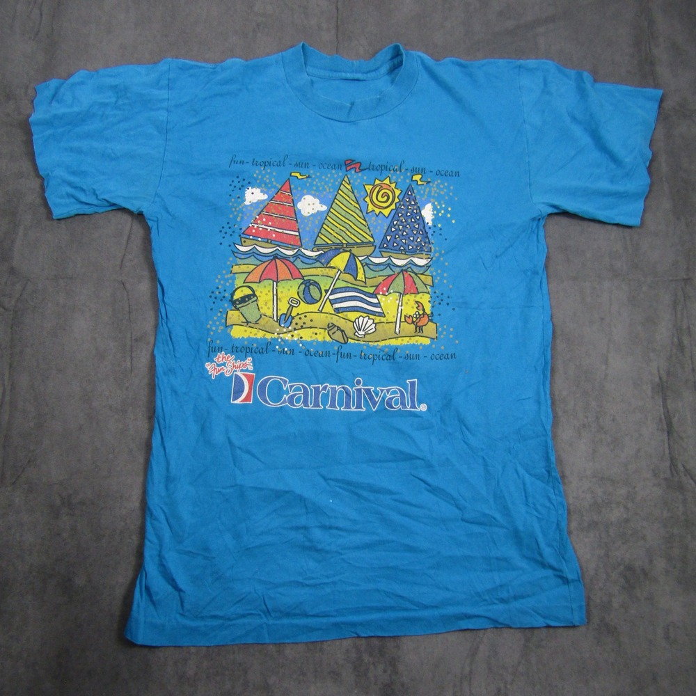 Carnival Cruise Line T-Shirt Unisex Medium Blue Vintage Fun Ships Tropical Beach